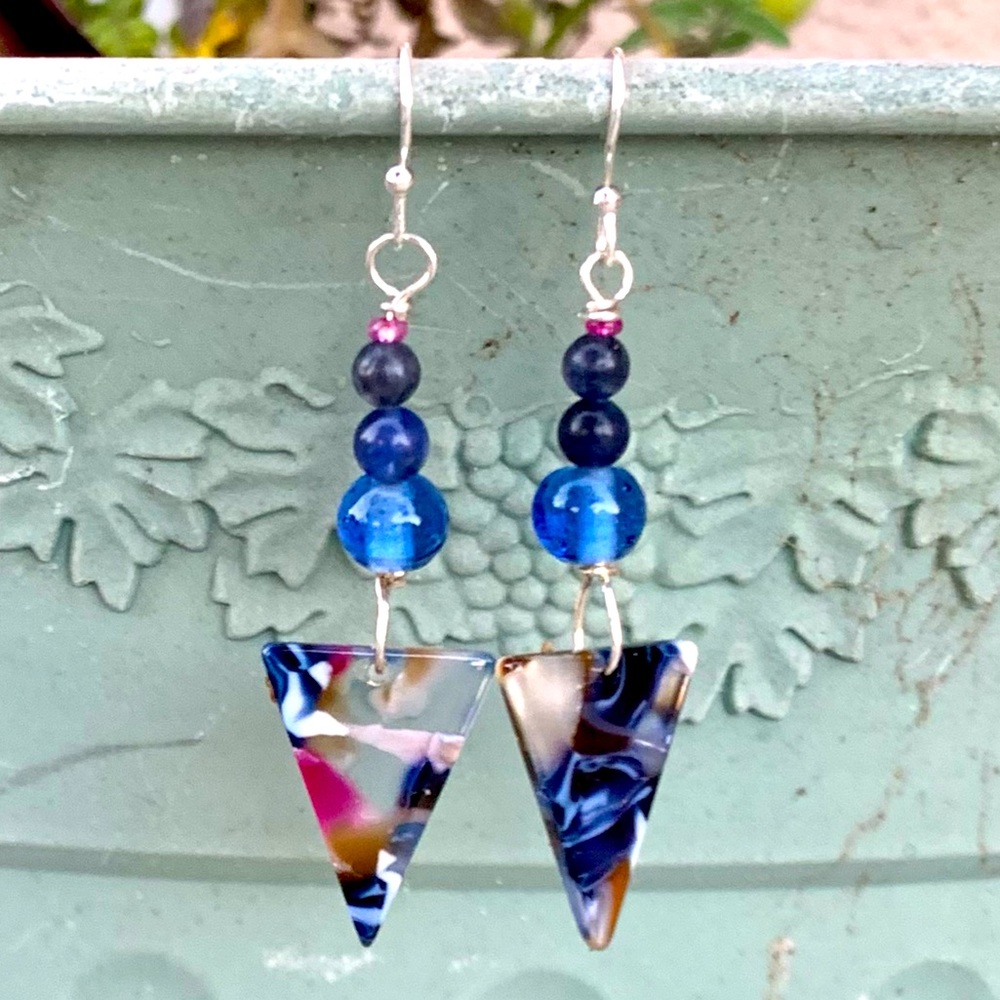 Y2K Acetate, Sodalite & Glass Earrings